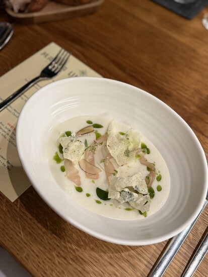 Chatting with the sous chef over dessert at Infini