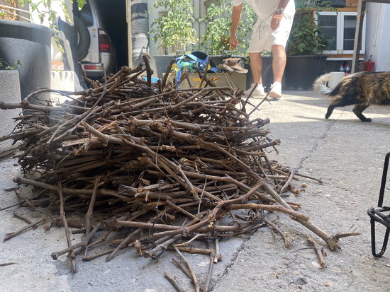 Dried grape vines used for grilling in the carro