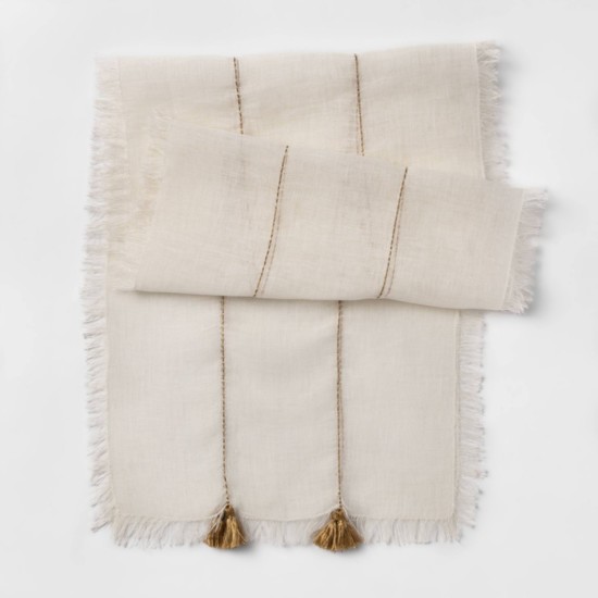 Woven Table Runner with Tassels Ivory - Opalhouse Target $15