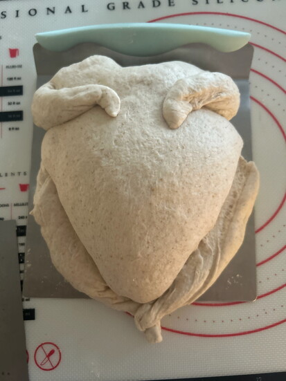 A turkey-shaped sourdough loaf.