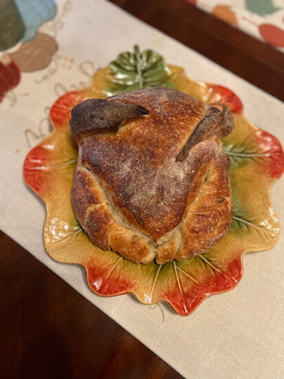 A place setting with turkey sourdough.