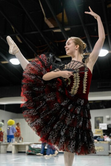 Eva Miller performs the Spanish dance in the Nutcracker during rehearsal. 