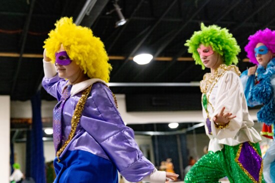 Gwen Cade, Abigayle Polner and Gemma Collins perform as clowns during The Nutcracker rehearsal. 