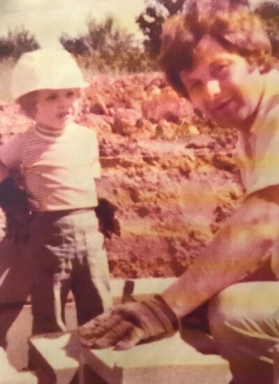 A three-year-old Chris with his Dad Mike