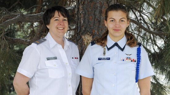 (l to r) 2nd Lieutenant Tiffany Goodrich with her daughter, Cadet Captain and Commander of the High Desert Squadron of CAP Taylor Goodrich. Pc: Sierra Confer