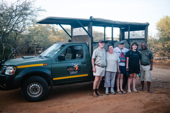 Adeline and her family on safari in South Africa