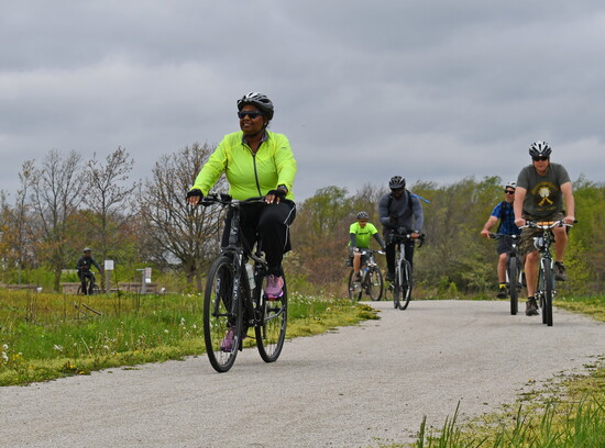 Cyclists enjoy a ride on the well-maintained trails.