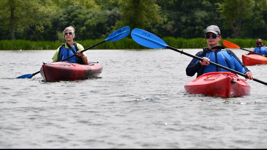 Kayakers enjoy a session of Kayak College at Monee Reservoir.