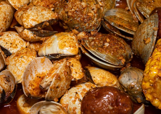 Boiled mussels are a popular item at the Storming Crab.
