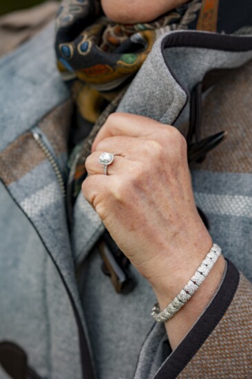 4. Cashmere Scarf and Dickey Coat courtesty of M.S. McClellan; Diamond Ring and Bracelet Courtesy of Fountain City Jewelers