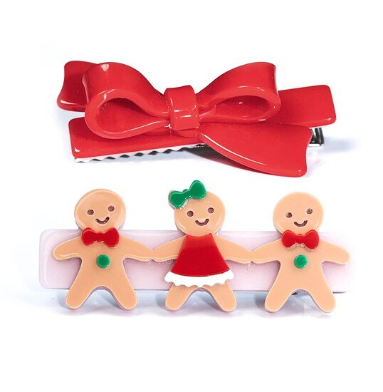 3. Gingerbread Friends Red Bow Hair Clips