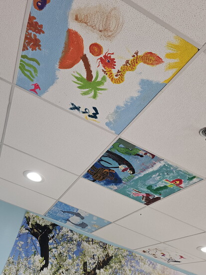 Ceiling Tiles Drawn by young Dental Patients