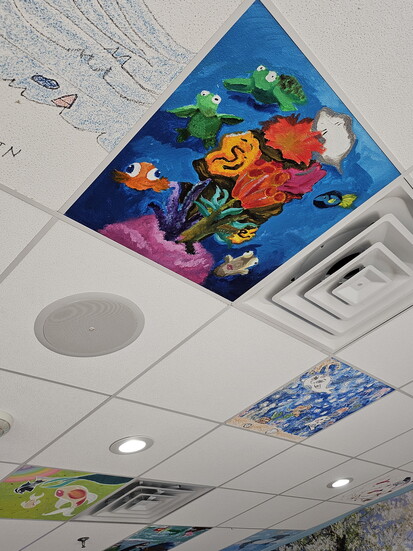 Ceiling Tiles Drawn by young Dental Patients