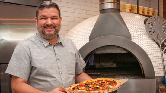 Chef Julio Delgado with Dodd's Garden Pizza