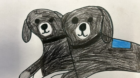 A portrait of Ernie and Maple by a student.