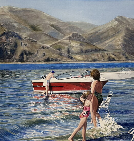 Boat on Snake River, 2025 watercolor on archival paper 26.50 x 25 