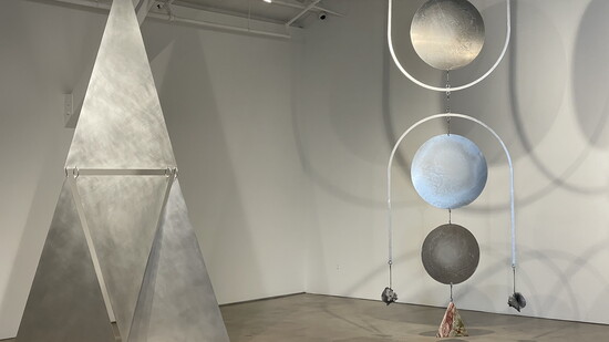 Fay Ray's levitating pieces in Compound's LAB. (Photo by Kat Schuster) 