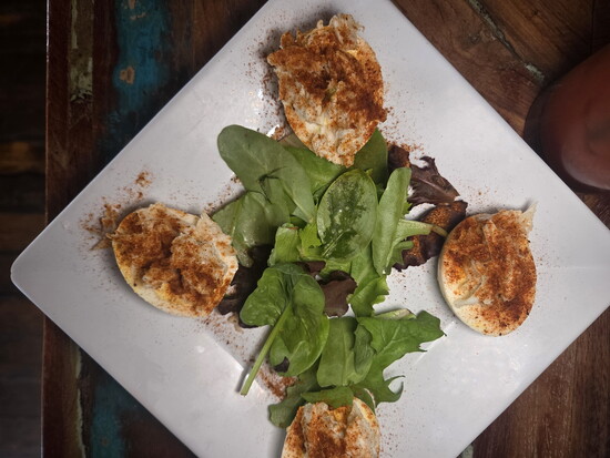 Crab-topped Deviled Eggs at Barn 34. Photo Credit: Jennifer Waldera