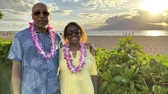 Marvel & husband, Arthur Harmon, on vacation in Hawaii.