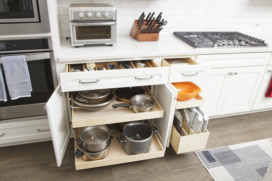 Art of Drawers typically increases lower cabinet storage by 50 percent and doubles pantry space, improving access to hard-to-reach areas.