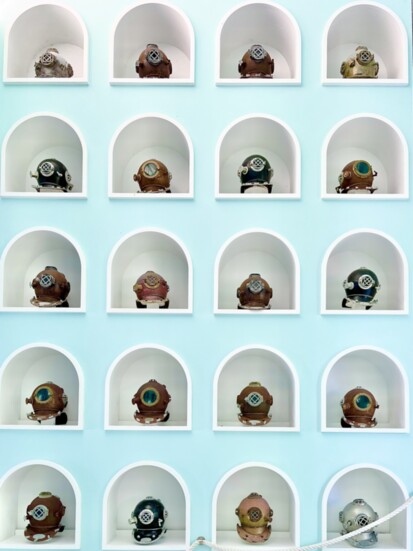 Wall Of Diver's Helmets at Malliouhana