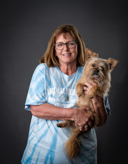 Animal Friends Humane Society volunteer and board member Jennifer Goris with her furry friend Rue.