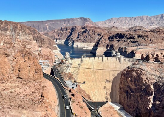 Hike up to the "new" Highway 93 observation perch to view the Hoover Dam.