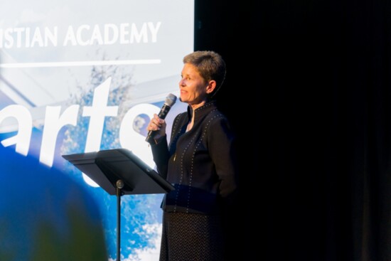 Head of School, Julie Ambler, speaks at the school’s opening reception.