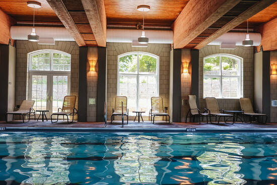 The indoor pool at Lied Lodge offers a serene spot to relax and unwind after a day of exploring Arbor Day Farm.