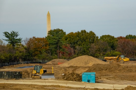 Crystal city, NOVEMBER 18, 2018: Starting on new construction work. Place for Amazon HQ2, Washington Monument in background.