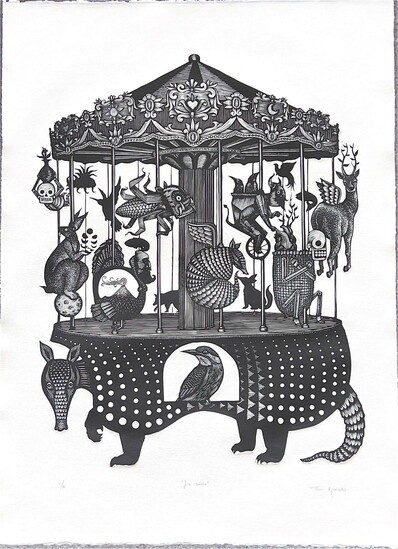 Eduardo Robledo Romero, La suerte, linocut print, 2020.