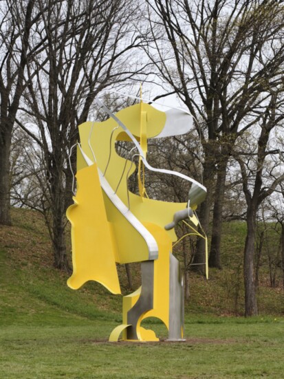 Arlene Shechet, As April, 2024. Courtesy of the Artist and Pace Gallery. Installation view of Arlene Shechet: Girl Group at Storm King art Center. Photo by Davi