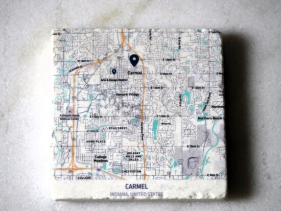 This map of Carmel is from Radie's popular marble coaster line.