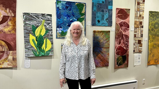 Artist Janet Darcher with hand-dyed fabrics