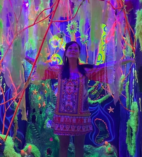 Sigrid Eilertson in her installation at The Looking Glass. Photo courtesy of Sigrid Eilertson.