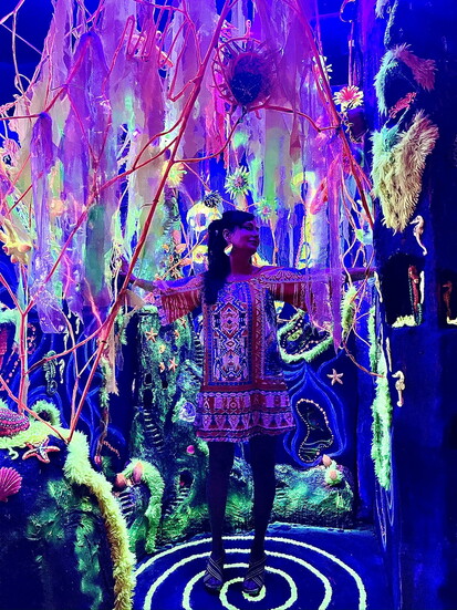 Sigrid Eilertson in her installation at The Looking Glass. Photo courtesy of Sigrid Eilertson.
