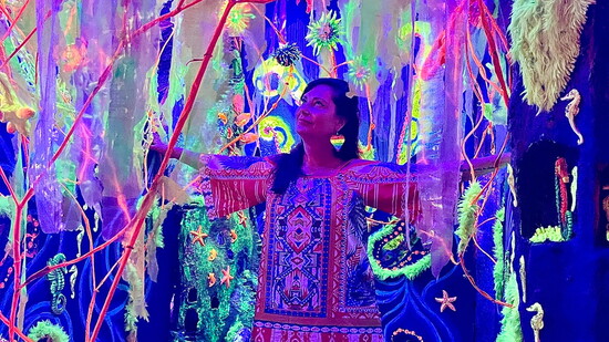 Sigrid Eilertson in her installation at The Looking Glass. Photo courtesy of Sigrid Eilertson.