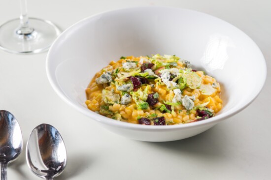 Fall Squash Risotto Brussels Sprouts Bayley Hazen Bleu Cheese