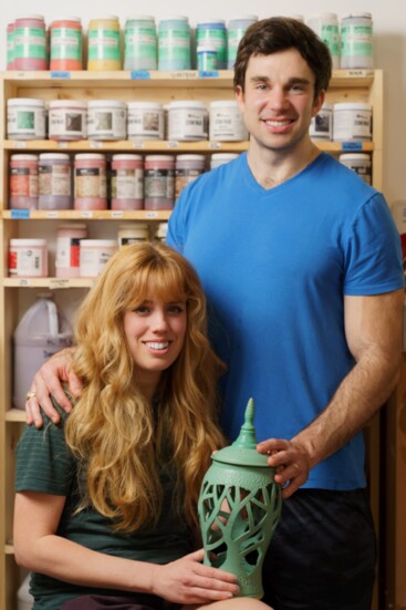 Jesse and Kinsey Lane with a hand thrown luminary 