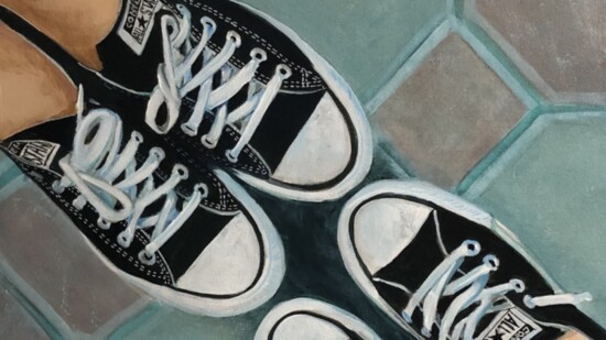 A commissioned painting featuring two pairs of "chucks"