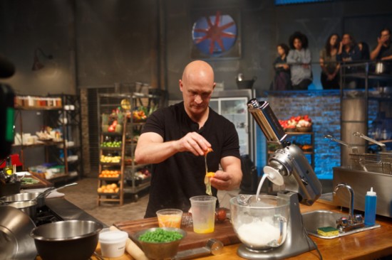 During the competition, Brian prepares his hand-mixed dough. Photo: courtesy of Food Network