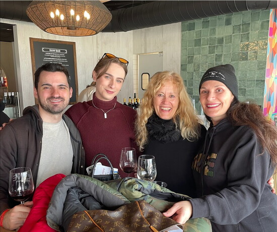 Debra Pascali-Bonaro and Jenny Rae Stine with other wine tasters, Photo by Paige White