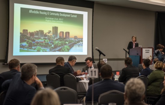 Laura Lafayette presents at Mayor Levar Stoney's housing summit