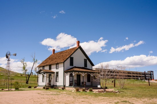 The Schweiger Ranch, founded in 1874, sits on the east side of Interstate 25 near RidgeGate. In the background sits the newly opened RTD Southeast station.