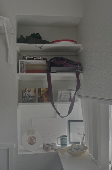 Office Shelf Before Wallpaper for Client Sam G