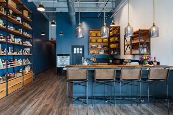 Custom designed bar and shelving for Grey's Fine Cheese and Entertaining