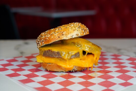 A bagel breakfast sandwich from The Bronx Bagel Buggy. 