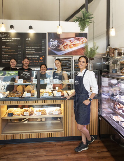 (l to r) Hot Lava Bakery team members Kara, Nate, Skyla, Stefana and owner and operator Cecilia Barrenechea.