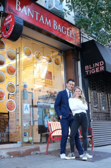 In front of their NYC Bleecker Street bagel shop.