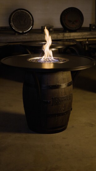 Whiskey barrel fire table